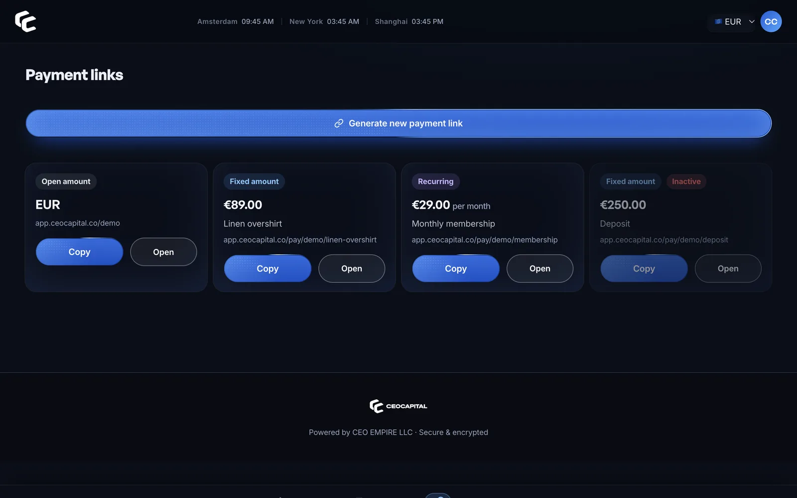Payment links with open, fixed and recurring amounts